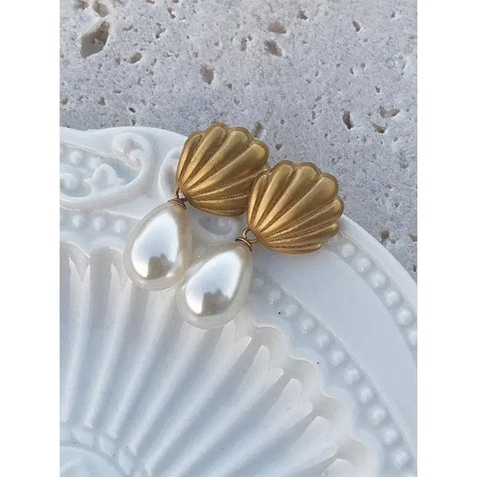 Frosted Pearl Curls - French Belle Shell Romance Earrings - Junebug Jewels