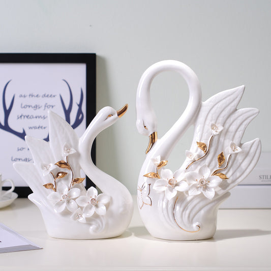 Two's Company - Jade Porcelain Swan Pair