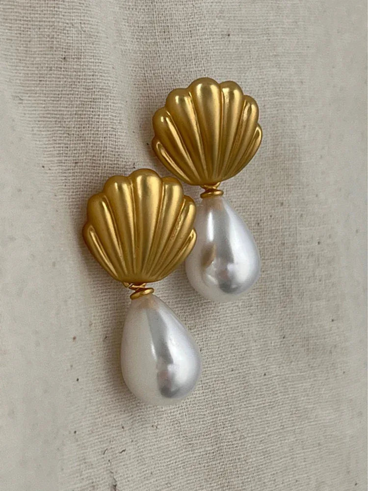 Frosted Pearl Curls - French Belle Shell Romance Earrings - Junebug Jewels