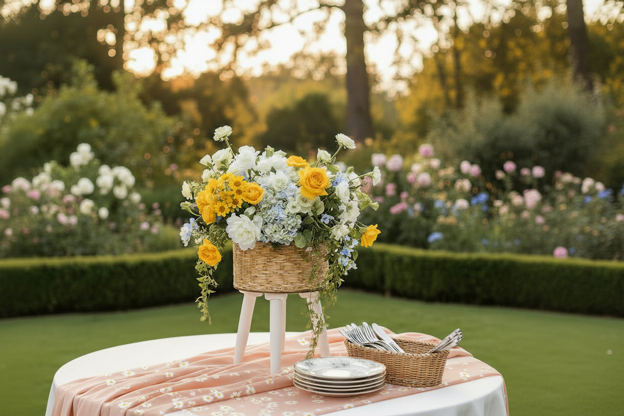 Center of Attention - Rustic Wooden Flower Basket Stand