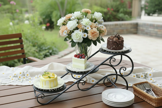 Two-Tier Metal Serving Stand -Tablescape Display for Garden Parties & Weddings