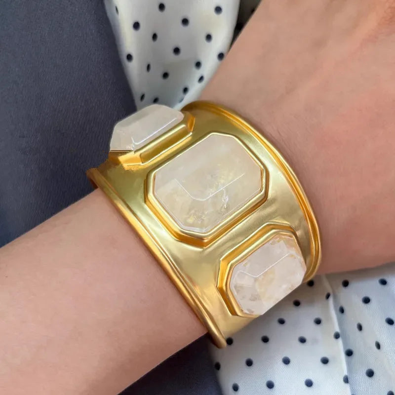 Crystal Goddess - Brass Stone Bangle - Junebug Jewels