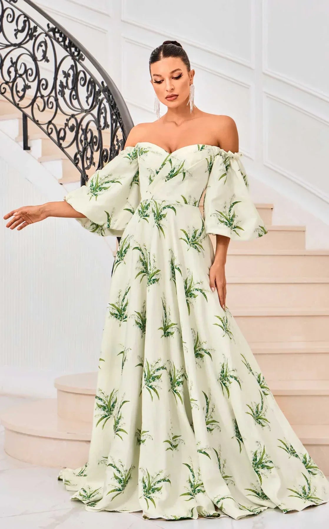 Palm Beach Perfection - Green Leaf Off-Shoulder Gown (FEATURED ON HOME PAGE) - Junebug Jewels