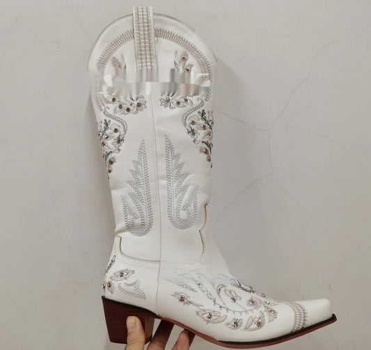 We Doin' It Boots - Embroidered Rhinestone Bridal Wedding Boots (BEST SELLER) - Junebug Jewels