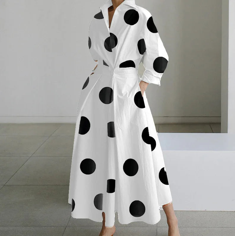 Black and White Polka Dots - Elegant Blouse Dress - Junebug Jewels